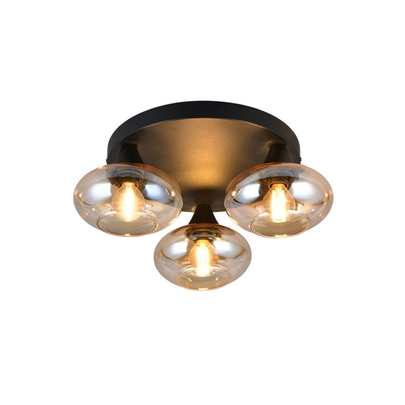 - Divina - Black 3 Light Ceiling Lamp with Amber Glasses Trio-R66643013 - Divina - Black 3 Light Ceiling Lamp with Amber Glasses