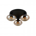 Divina - Black 3 Light Ceiling Lamp with Amber Glasses Divina - Black 3 Light Ceiling Lamp with Amber Glasses