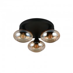 Divina - Black 3 Light Ceiling Lamp with Amber Glasses Divina - Black 3 Light Ceiling Lamp with Amber Glasses