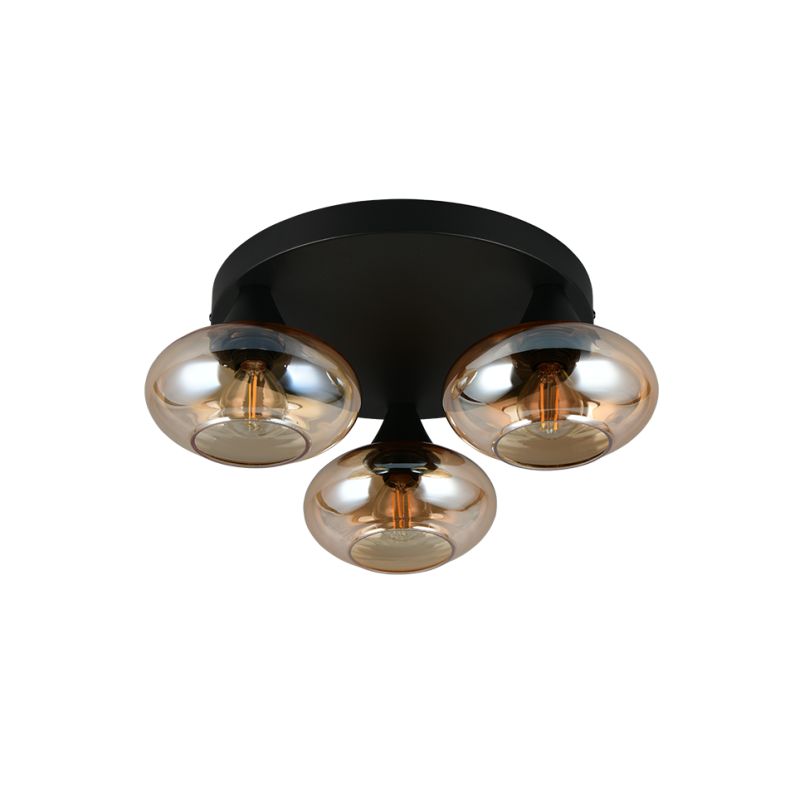 - Divina - Black 3 Light Ceiling Lamp with Amber Glasses Trio-R66643013 - Divina - Black 3 Light Ceiling Lamp with Amber Glasses