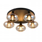 Divina - Black 5 Light Ceiling Lamp with Amber Glasses Divina - Black 5 Light Ceiling Lamp with Amber Glasses