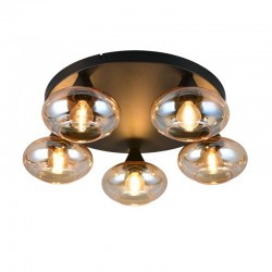 Divina - Black 5 Light Ceiling Lamp with Amber Glasses