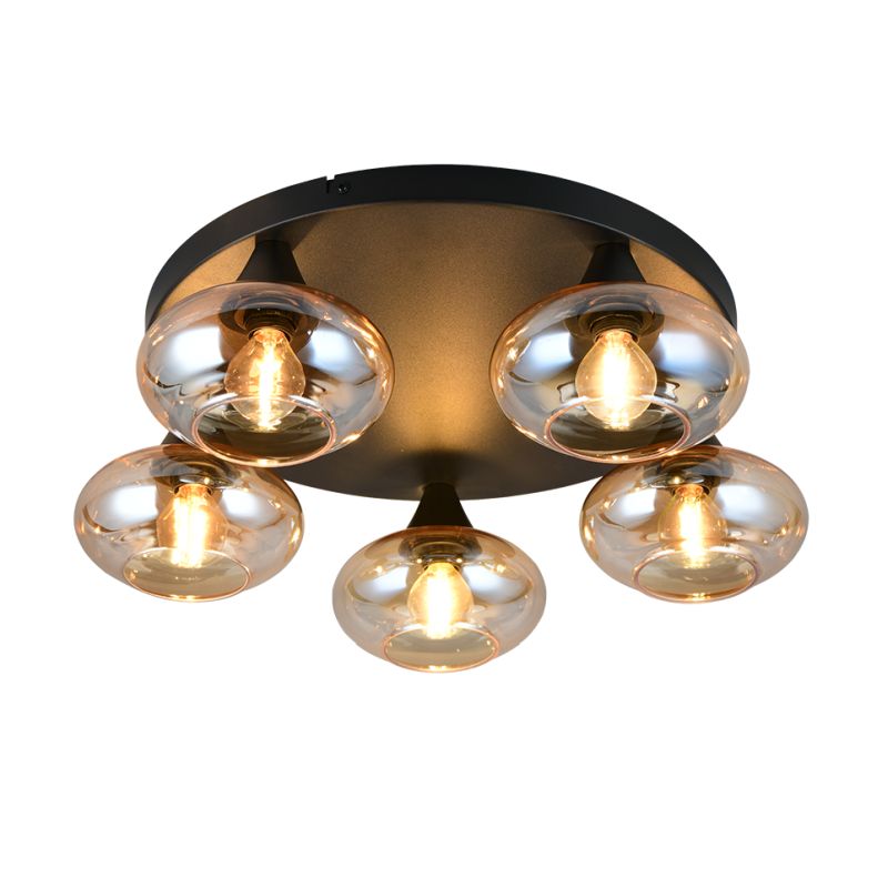 - Divina - Black 5 Light Ceiling Lamp with Amber Glasses Trio-R66645013 - Divina - Black 5 Light Ceiling Lamp with Amber Glasses