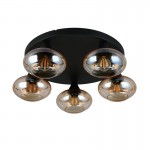 Divina - Black 5 Light Ceiling Lamp with Amber Glasses Divina - Black 5 Light Ceiling Lamp with Amber Glasses