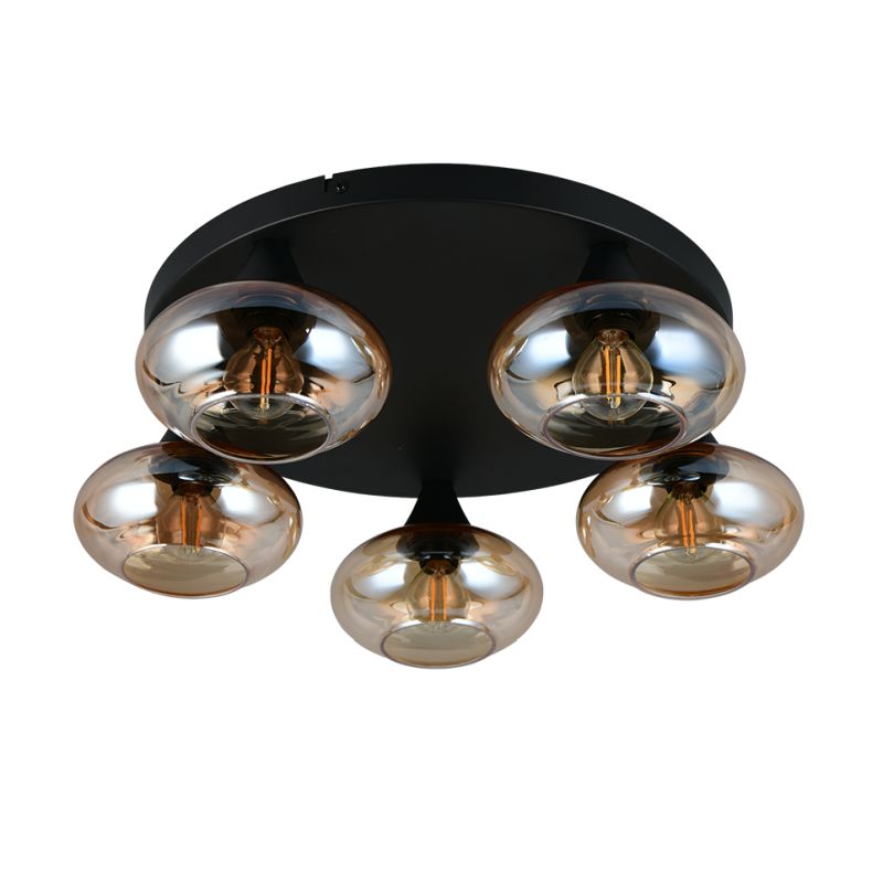 - Divina - Black 5 Light Ceiling Lamp with Amber Glasses Trio-R66645013 - Divina - Black 5 Light Ceiling Lamp with Amber Glasses