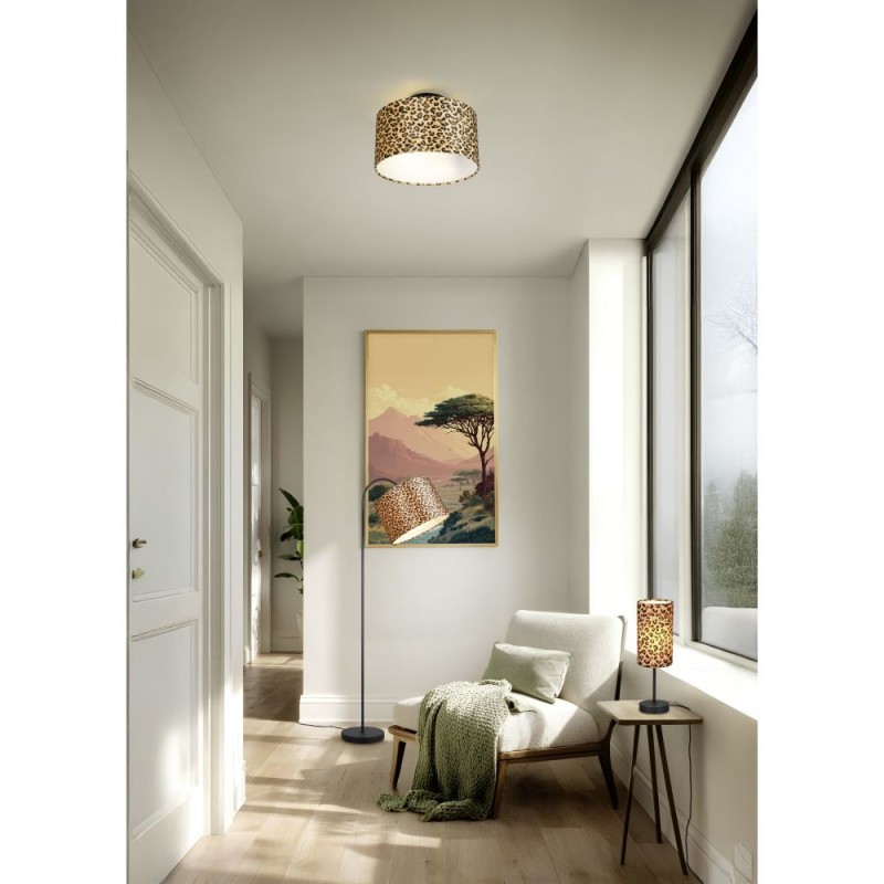 Trio-R66742032 - Pardina - Black 2 Light Semi Flush with Leopard Shade