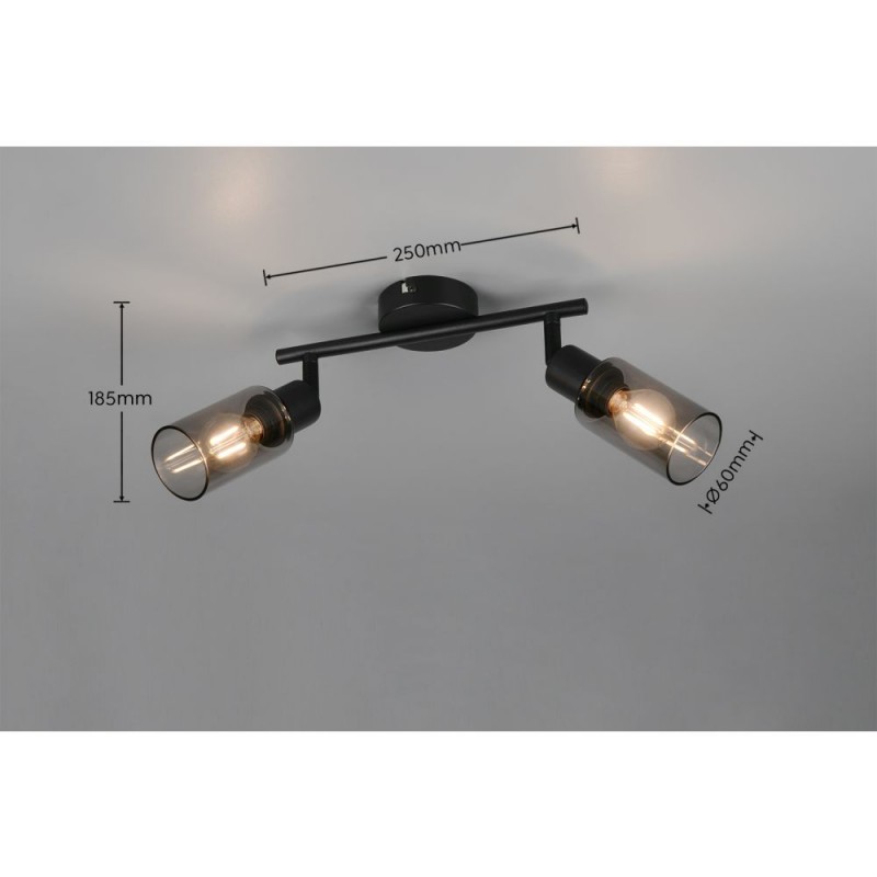 Trio-R80012032 - Mars - Matt Black 2 Spotlights with Smoked Glass