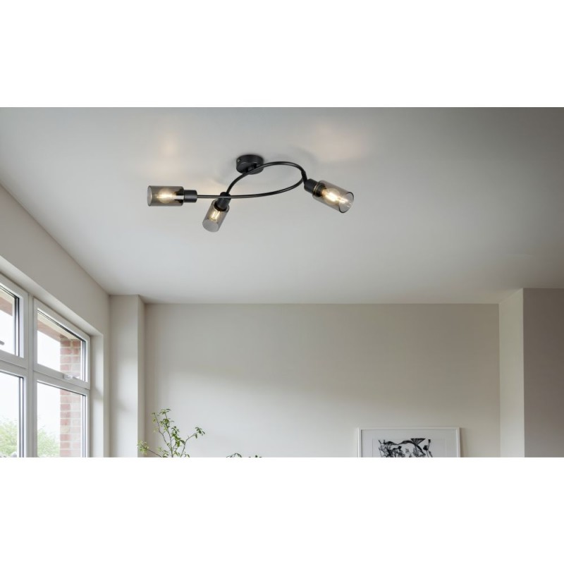 Trio-R80013932 - Mars - Matt Black 3 Spotlights with Smoked Glass