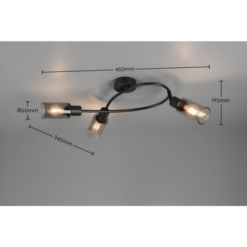 Trio-R80013932 - Mars - Matt Black 3 Spotlights with Smoked Glass