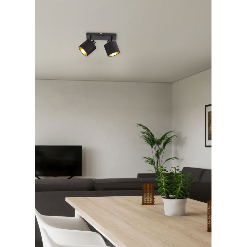 - Tommy - Matt Black 2 Spotlights with Black & Gold Shade Trio-R80332079 - Tommy - Matt Black 2 Spotlights with Black & Gold Shade