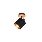 Tommy - Matt Black & Wooden Spotlight with Black & Gold Shade Tommy - Matt Black & Wooden Spotlight with Black & Gold Shade