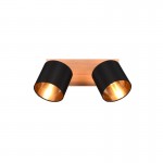 Tommy - Matt Black & Wooden 2 Spotlights with Black & Gold Shade Tommy - Matt Black & Wooden 2 Spotlights with Black & Gold Shade