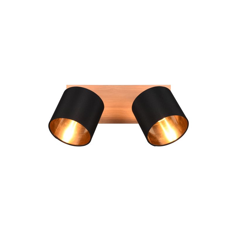- Tommy - Matt Black & Wooden 2 Spotlights with Black & Gold Shade Trio-R81332030 - Tommy - Matt Black & Wooden 2 Spotlights with Black & Gold Shade