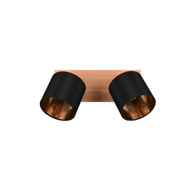 - Tommy - Matt Black & Wooden 2 Spotlights with Black & Gold Shade Trio-R81332030 - Tommy - Matt Black & Wooden 2 Spotlights with Black & Gold Shade