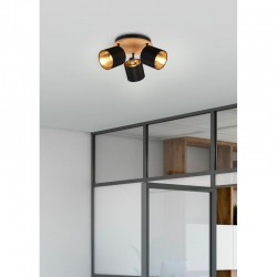 Tommy - Matt Black & Wooden 3 Spotlights with Black & Gold Shade Tommy - Matt Black & Wooden 3 Spotlights with Black & Gold Shade