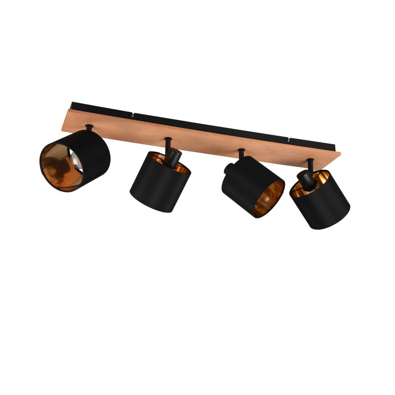 - Tommy - Matt Black & Wooden 4 Spotlights with Black & Gold Shade Trio-R81334030 - Tommy - Matt Black & Wooden 4 Spotlights with Black & Gold Shade