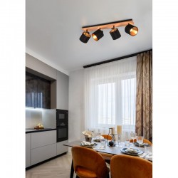 Tommy - Matt Black & Wooden 4 Spotlights with Black & Gold Shade Tommy - Matt Black & Wooden 4 Spotlights with Black & Gold Shade