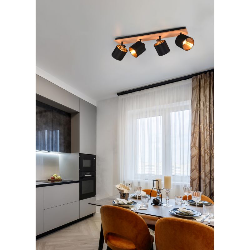 - Tommy - Matt Black & Wooden 4 Spotlights with Black & Gold Shade Trio-R81334030 - Tommy - Matt Black & Wooden 4 Spotlights with Black & Gold Shade
