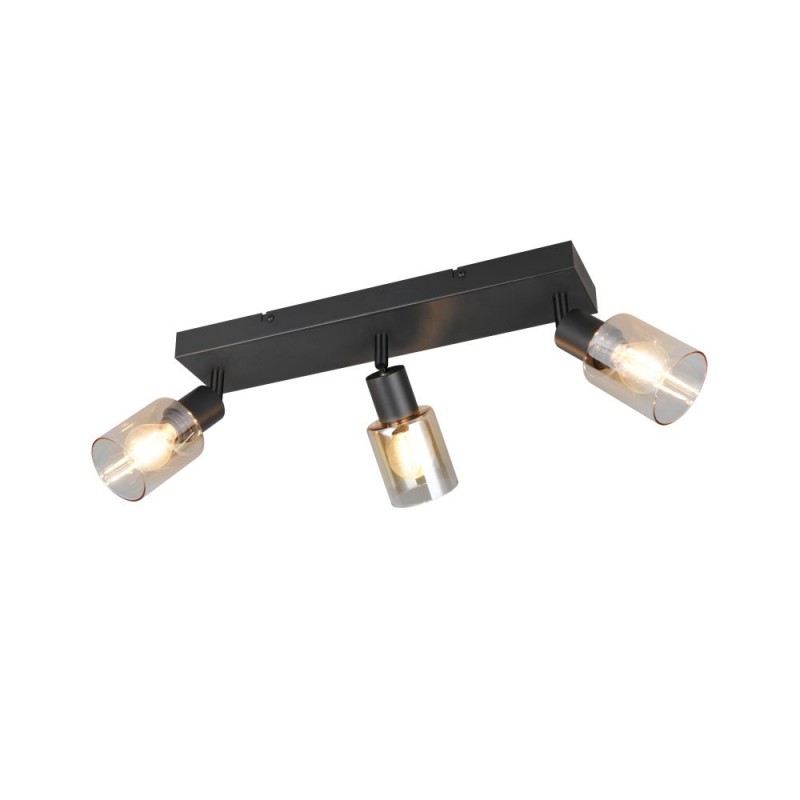 Trio-R81783032 - Cadiz - Matt Black 3 Spotlights with Amber Glass