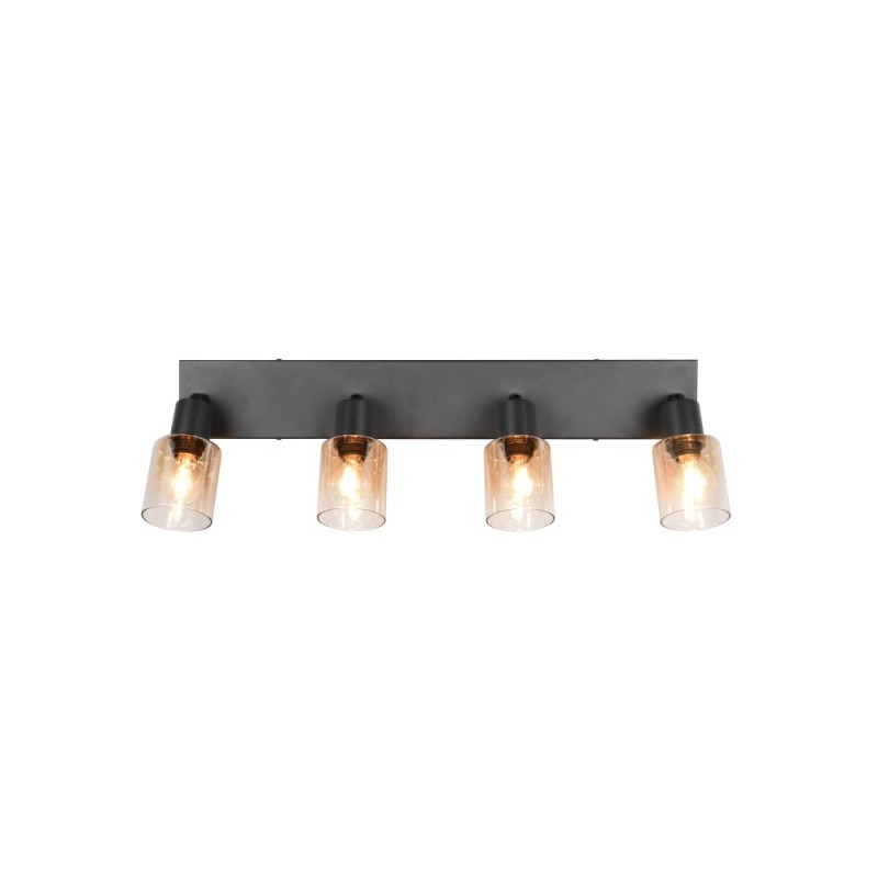 Trio-R81784032 - Cadiz - Matt Black 4 Spotlights with Amber Glass