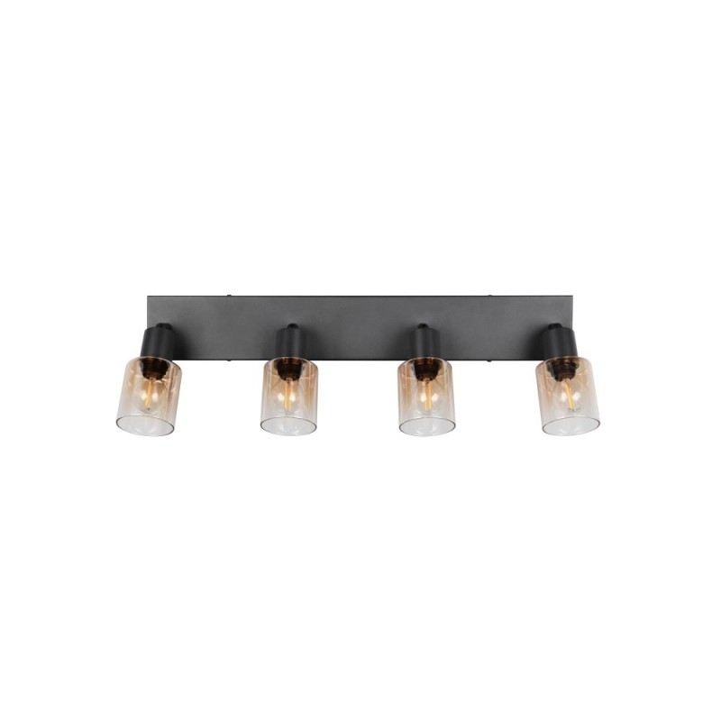 Trio-R81784032 - Cadiz - Matt Black 4 Spotlights with Amber Glass