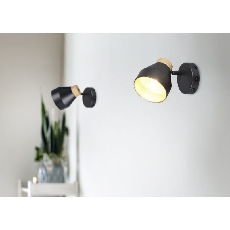 Trio-R81921732 - Valentin - Black & Matt Gold Spotlight with Wooden Detail