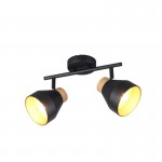 Valentin - Black & Matt Gold 2 Spotlights with Wooden Detail Valentin - Black & Matt Gold 2 Spotlights with Wooden Detail