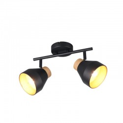 Valentin - Black & Matt Gold 2 Spotlights with Wooden Detail Valentin - Black & Matt Gold 2 Spotlights with Wooden Detail