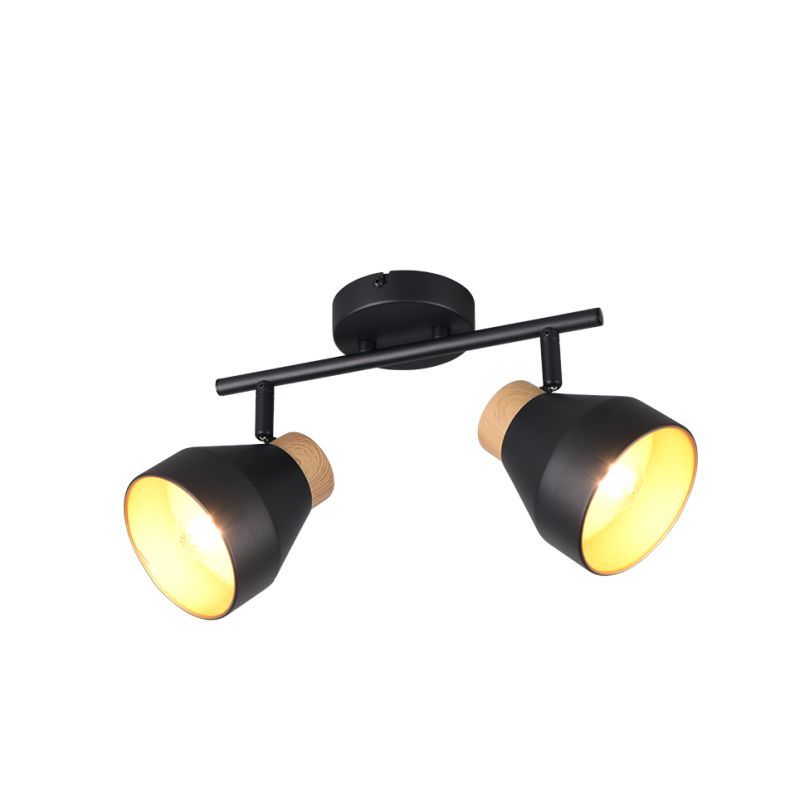 - Valentin - Black & Matt Gold 2 Spotlights with Wooden Detail Trio-R81922032 - Valentin - Black & Matt Gold 2 Spotlights with Wooden Detail