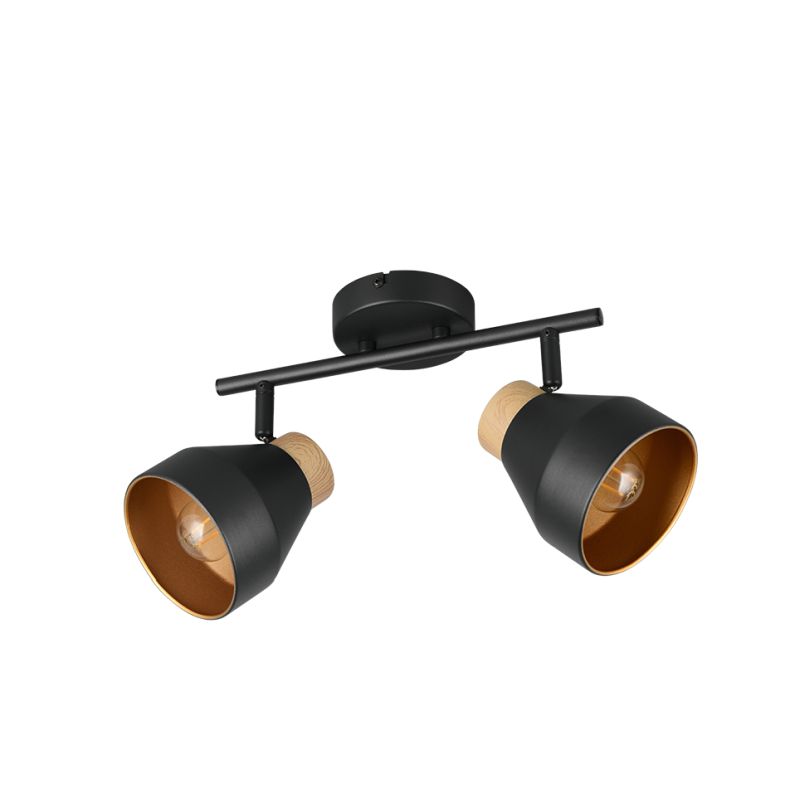 - Valentin - Black & Matt Gold 2 Spotlights with Wooden Detail Trio-R81922032 - Valentin - Black & Matt Gold 2 Spotlights with Wooden Detail