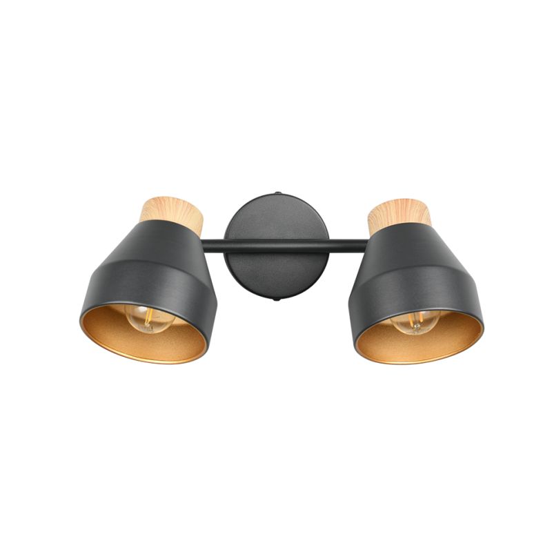 - Valentin - Black & Matt Gold 2 Spotlights with Wooden Detail Trio-R81922032 - Valentin - Black & Matt Gold 2 Spotlights with Wooden Detail
