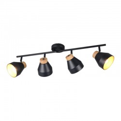 Valentin - Black & Matt Gold 4 Spotlights with Wooden Detail Valentin - Black & Matt Gold 4 Spotlights with Wooden Detail