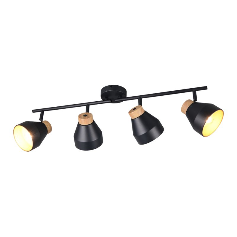 Trio-R81924032 - Valentin - Black & Matt Gold 4 Spotlights with Wooden Detail