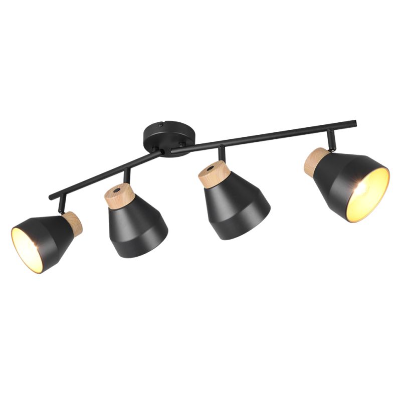 Trio-R81924032 - Valentin - Black & Matt Gold 4 Spotlights with Wooden Detail