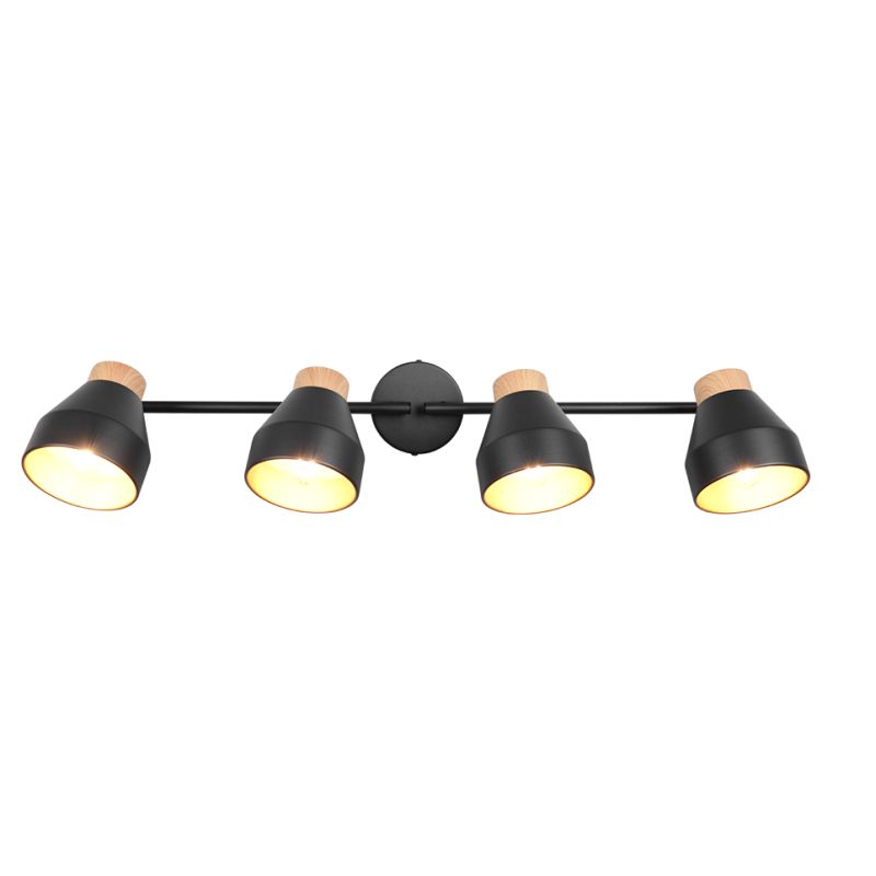 Trio-R81924032 - Valentin - Black & Matt Gold 4 Spotlights with Wooden Detail