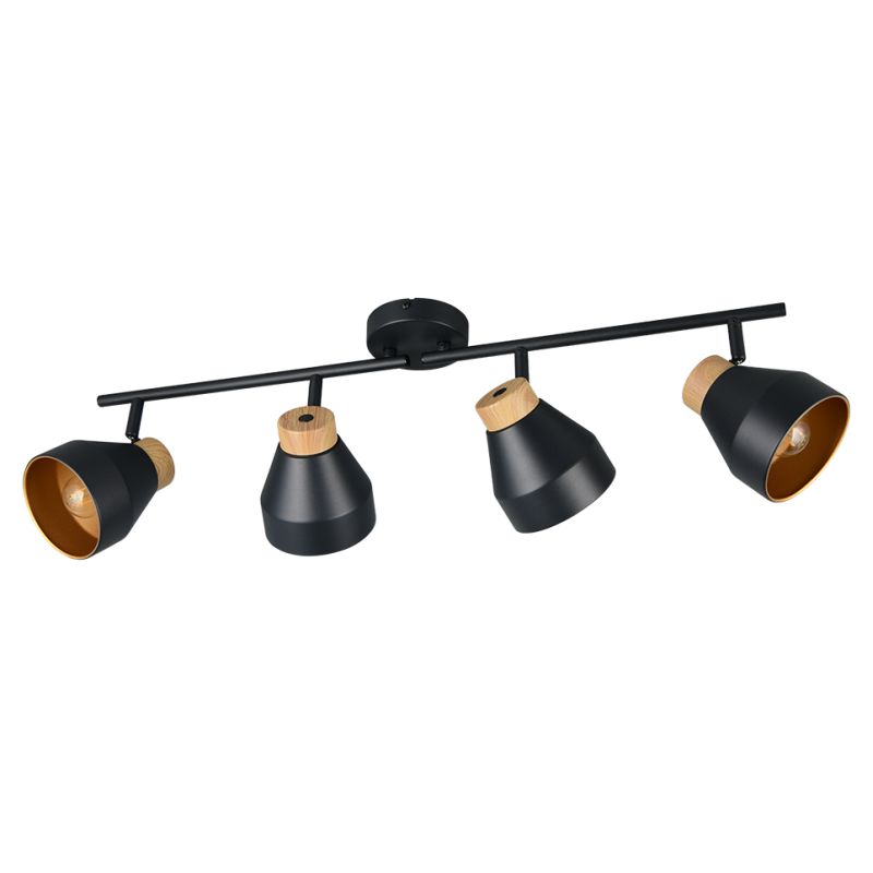 Trio-R81924032 - Valentin - Black & Matt Gold 4 Spotlights with Wooden Detail