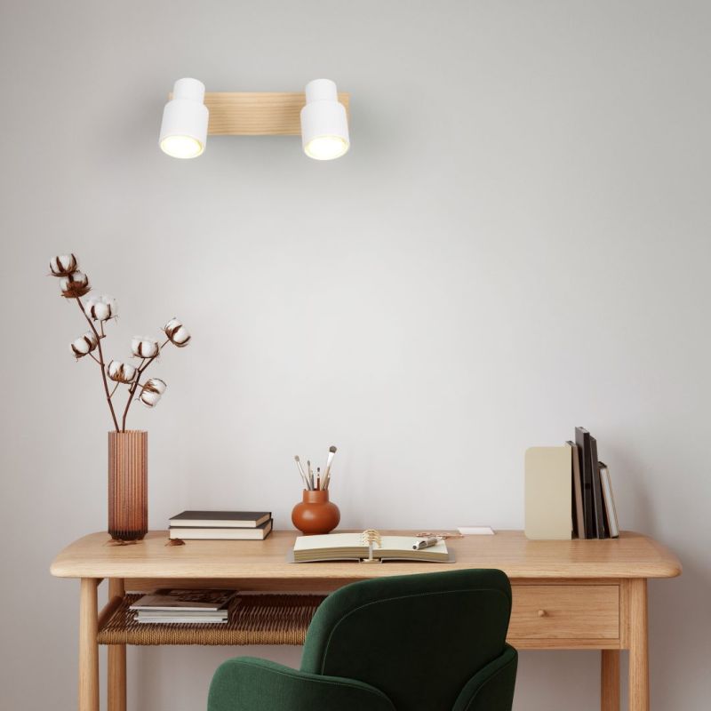 Trio-R81982031 - Pierre - Matt White & Wooden 2 Spotlights