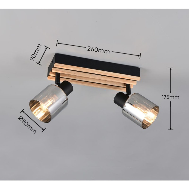 Trio-R86532032 - Travia - Wooden & Black 2 Light Spotlights with Smoked Glass