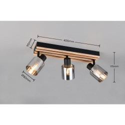 Travia - Wooden & Black 3 Light Spotlights with Smoked Glass