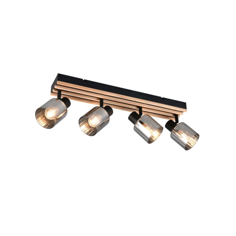 Trio-R86534032 - Travia - Wooden & Black 4 Light Spotlights with Smoked Glass