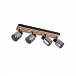 Travia - Wooden & Black 4 Light Spotlights with Smoked Glass