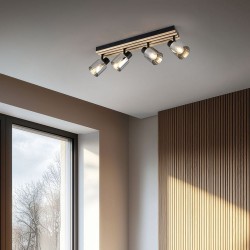Travia - Wooden & Black 4 Light Spotlights with Smoked Glass