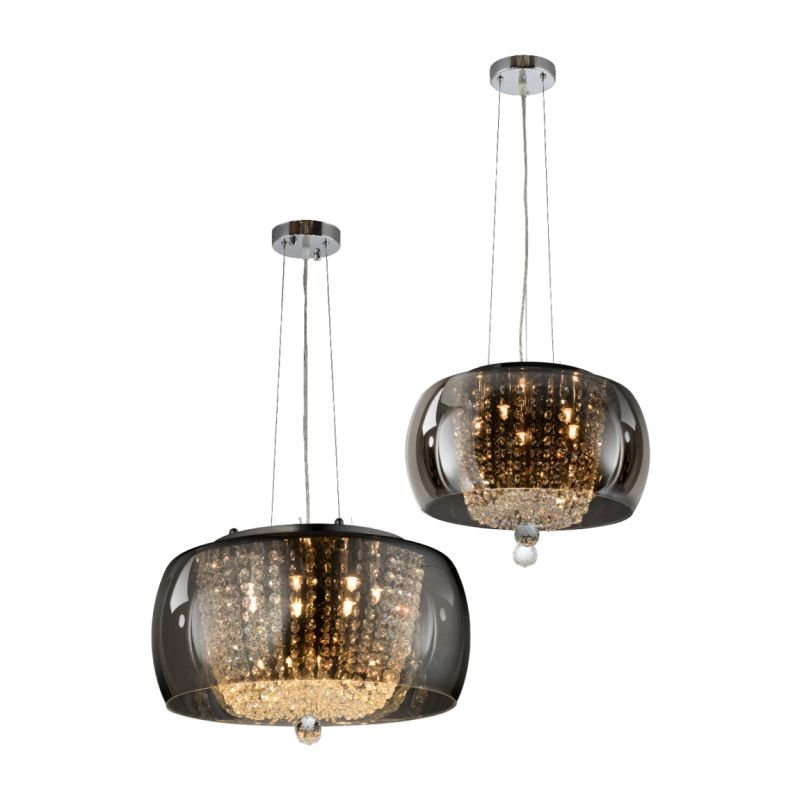 Ceiling Lights - Rose - Smoky Glass & Crystal with Chrome 5 Light Pendant Prism-70020-052 - Rose - Smoky Glass & Crystal with Chrome 5 Light Pendant