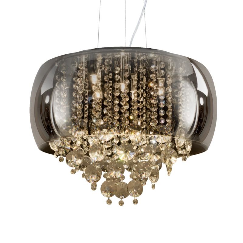 Ceiling Lights - Rose - Smoky Glass & Crystal with Chrome 9 Light Pendant Prism-70023-052 - Rose - Smoky Glass & Crystal with Chrome 9 Light Pendant