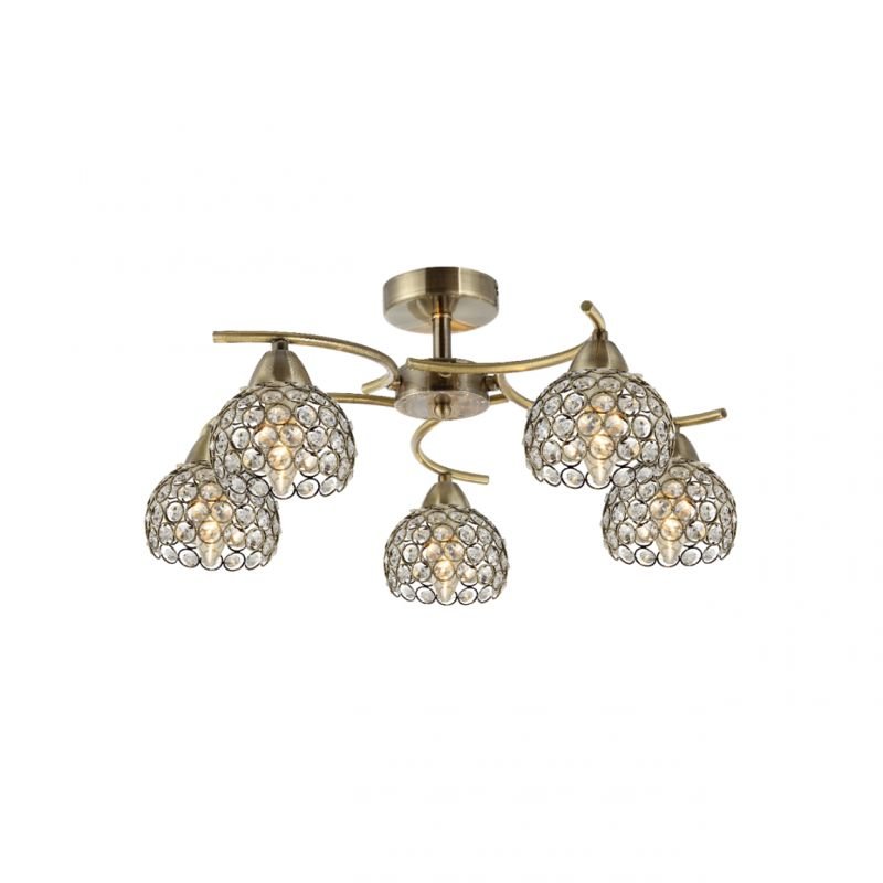 Ceiling Lights - Aster - Crystal with Antique Brass 5 Light Ceiling Lamp Prism-70063-052 - Aster - Crystal with Antique Brass 5 Light Ceiling Lamp