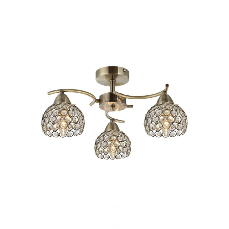 Ceiling Lights - Aster - Crystal with Antique Brass 3 Light Ceiling Lamp Prism-70064-052 - Aster - Crystal with Antique Brass 3 Light Ceiling Lamp