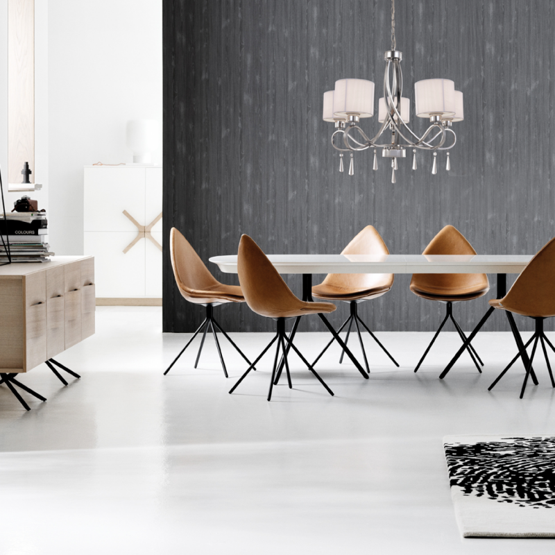 Ceiling Lights - Poppy - White Shades with Chrome 5 Light Centre Fitting Prism-70040-052 - Poppy - White Shades with Chrome 5 Light Centre Fitting