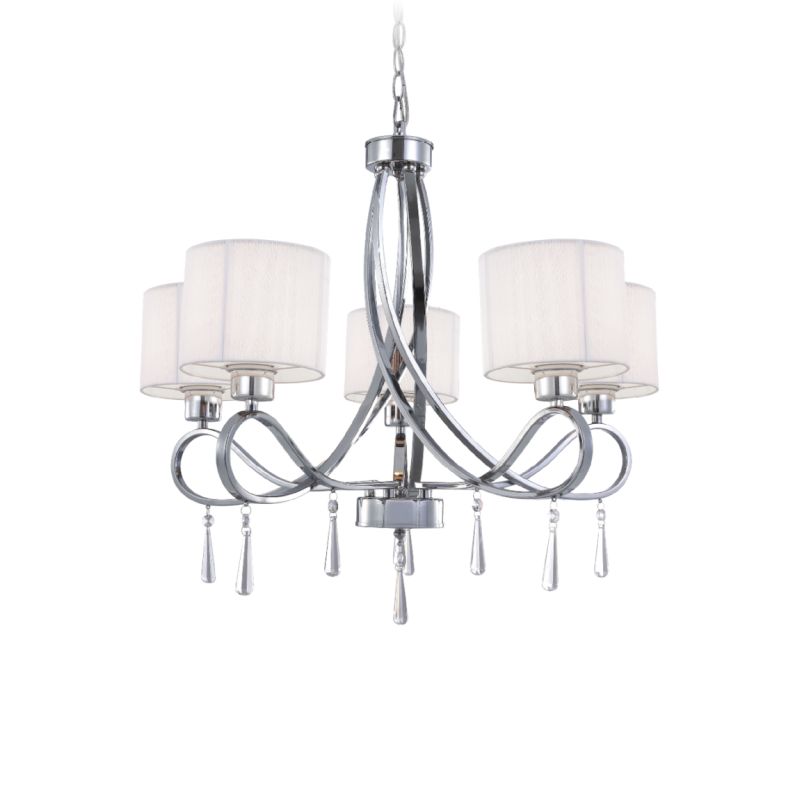 Ceiling Lights - Poppy - White Shades with Chrome 5 Light Centre Fitting Prism-70040-052 - Poppy - White Shades with Chrome 5 Light Centre Fitting