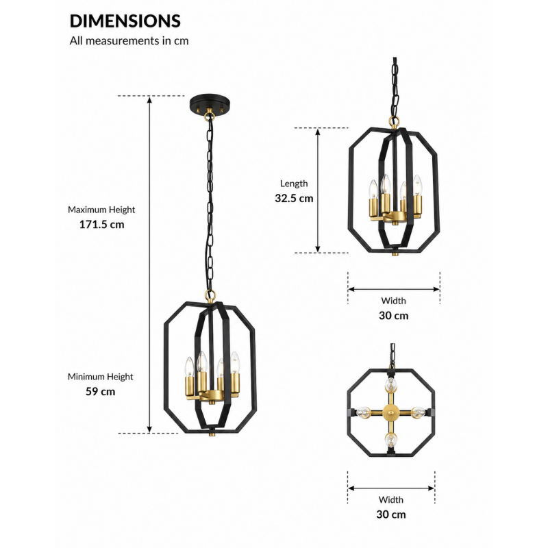 Prism-P0564-04F-P7TF-IE01 - Berlin 1 - Matt Black & Gold 4 Light Pendant