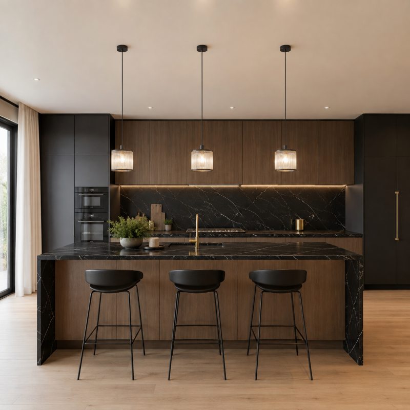Prism-P0528-01G-P7AC-IE01 - Monaco 3BK - Matt Black Pendant with Clear Glass Rods